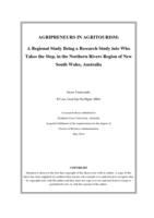 Agripreneurs in agritourism : a regional study being a research study into who takes the step, in the Northern Rivers Region of New South Wales, Australia