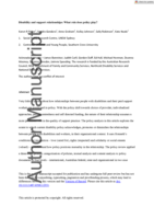 Disability and support relationships: what role does policy play?