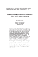 The metacognitive approach to computer education: making explicit the learning journey