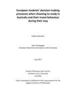 European students’ decision-making processes when choosing to study in Australia and their travel behaviour during their stay