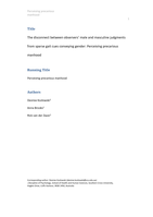 The disconnect between observers’ male and masculine judgments from sparse gait cues conveying gender: perceiving precarious manhood