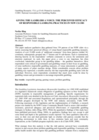 Giving the gamblers a voice: the perceived efficacy of responsible gambling practices in NSW clubs