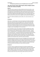 Safe at home? factors influencing the safety strategies used by people with intellectual disability