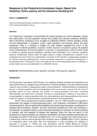 Response to the Productivity Commission Inquiry Report into Gambling: online gaming and the Interactive Gambling Act