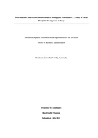 Determinants and socioeconomic impacts of migrant remittances : a study of rural Bangladeshi migrants in Italy
