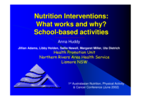 Nutrition interventions: what works and why? school-based activities
