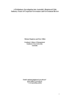 A preliminary investigation into Australia's registered club industry and issues of corporate governance and government review