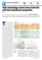 High technology contact lens materials and their biomimetic properties: part 2