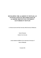 Developing the academy in Vietnam : an investigation of the formation of academic identity by university lecturers in Vietnam