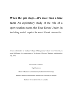 When the spin stops…it’s more than a bike race : an exploratory study of the role of a sport tourism event, the Tour Down Under, in building social capital in rural South Australia