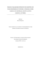 Genetic parameter estimates for growth and wood properties in Corymbia citriodora subsp. variegata in Australia and Eucalyptus urophylla in China