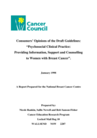 Consumers' opinions of the draft guidelines: 'Psychosocial clinical practice: providing information, support and counselling to women with breast cancer'