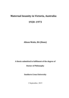 Maternal insanity in Victoria, Australia : 1920-1973