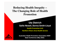Reducing health inequity: the changing role of health promotion
