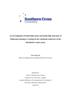 An investigation of leadership styles and leadership outcomes of Malaysian managers working in the wholesale subsector of the distributive trade sector