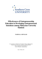 Effectiveness of entrepreneurship education in developing entrepreneurial intentions among Malaysian university students