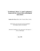 Evolutionary theory : a 'good' explanatory framework for research into technological innovation?