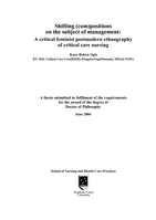 Shifting (com)positions on the subject of management : a critical feminist postmodern ethnography of critical care nursing
