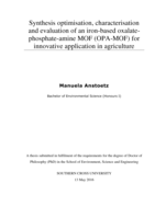 Synthesis optimisation, characterisation and evaluation of an iron-based oxalate-phosphate-amine MOF (OPA-MOF) for innovative application in agriculture