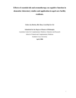 Effects of essential oils and aromatherapy on cognitive function in dementia : laboratory studies and application in aged care facility residents