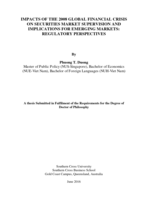 Impacts of the 2008 global financial crisis on securities market supervision and implications for emerging markets : regulatory perspectives