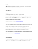 Complementary medicine and evidence-based practice: power and control in healthcare - Questions about an arranged marriage