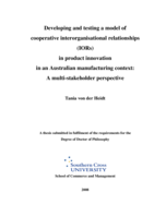 Developing and testing a model of cooperative interorganisational relationships (IORs) in product innovation in an Australian manufacturing context: a multi-stakeholder perspective