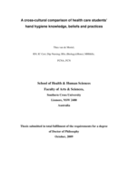 A cross-cultural comparison of health care students' hand hygiene knowledge, beliefs and practices