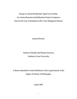 Dying in a rural residential aged care facility : an action research and reflection project to improve end of life care to residents with a non-malignant disease