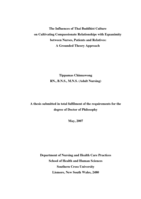 The influences of Thai Buddhist culture on cultivating compassionate relationships with equanimity between nurses, patients and relatives : a grounded theory approach