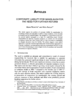 Corporate liability for manslaughter: the need for further reform