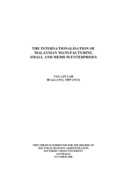 The internationalisation of Malaysian manufacturing small and medium enterprises