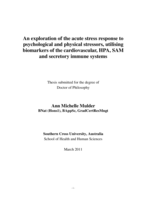 An exploration of the acute stress response to psychological and physical stressors, utilising biomarkers of the cardiovascular, HPA, SAM and secretory immune systems