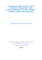 The public perception on NGO's roles in the Bunaken National Park, North Sulawesi, Indonesia : case study of RARE's community empowerment programme