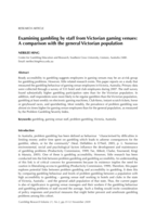 Examining gambling by staff from Victorian gaming venues: a comparison with the general Victorian population