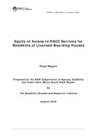 Equity of access to HACC services for residents of licensed boarding houses: report for NSW DADHC