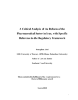 A critical analysis of the reform of the pharmaceutical sector in Iran, with specific reference to the regulatory framework