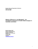 Making a difference or just managing? - female, middle managers in Australian universities
