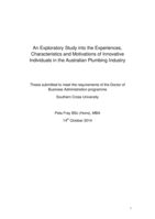 An exploratory study into the experiences, characteristics and motivations of innovative individuals in the Australian plumbing industry