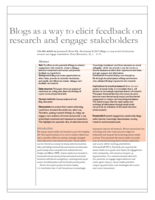 Blogs as a way to elicit feedback on research and engage stakeholders