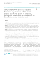 Complementary medicine use by the Australian population: a critical mixed studies systematic review of utilisation, perceptions and factors associated with use