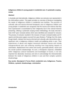 Indigenous children and young people in residential care: A systematic scoping review