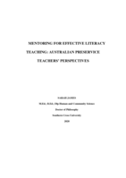 Mentoring for effective literacy teaching : Australian preservice teacher's perspectives