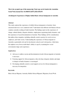 Afro-diasporic experiences of highly skilled black African immigrants in Australia