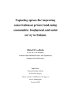 Exploring options for improving conservation on private land, using econometric, biophysical, and social survey techniques