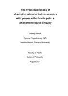 The lived experiences of physiotherapists in their encounters with people with chronic pain: a phenomenological enquiry