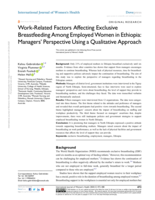 Work-Related Factors Affecting Exclusive Breastfeeding Among Employed Women in Ethiopia: Managers' Perspective Using a Qualitative Approach