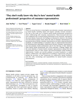 'They don't really know why they're here' mental health professionals' perspectives of consumer representatives