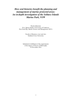 How Oral Histories Benefit the Planning and Management of Marine Protected Areas: An In-depth Investigation of the Solitary Islands Marine Park, NSW