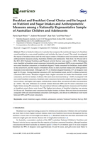 Breakfast and Breakfast Cereal Choice and Its Impact on Nutrient and Sugar Intakes and Anthropometric Measures among a Nationally Representative Sample of Australian Children and Adolescents